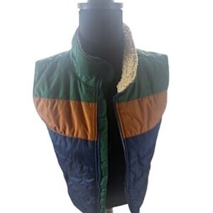 Carters Boys Puffer Vest Sherpa Lined Colorblock Green Brown Navy Size 14/14A